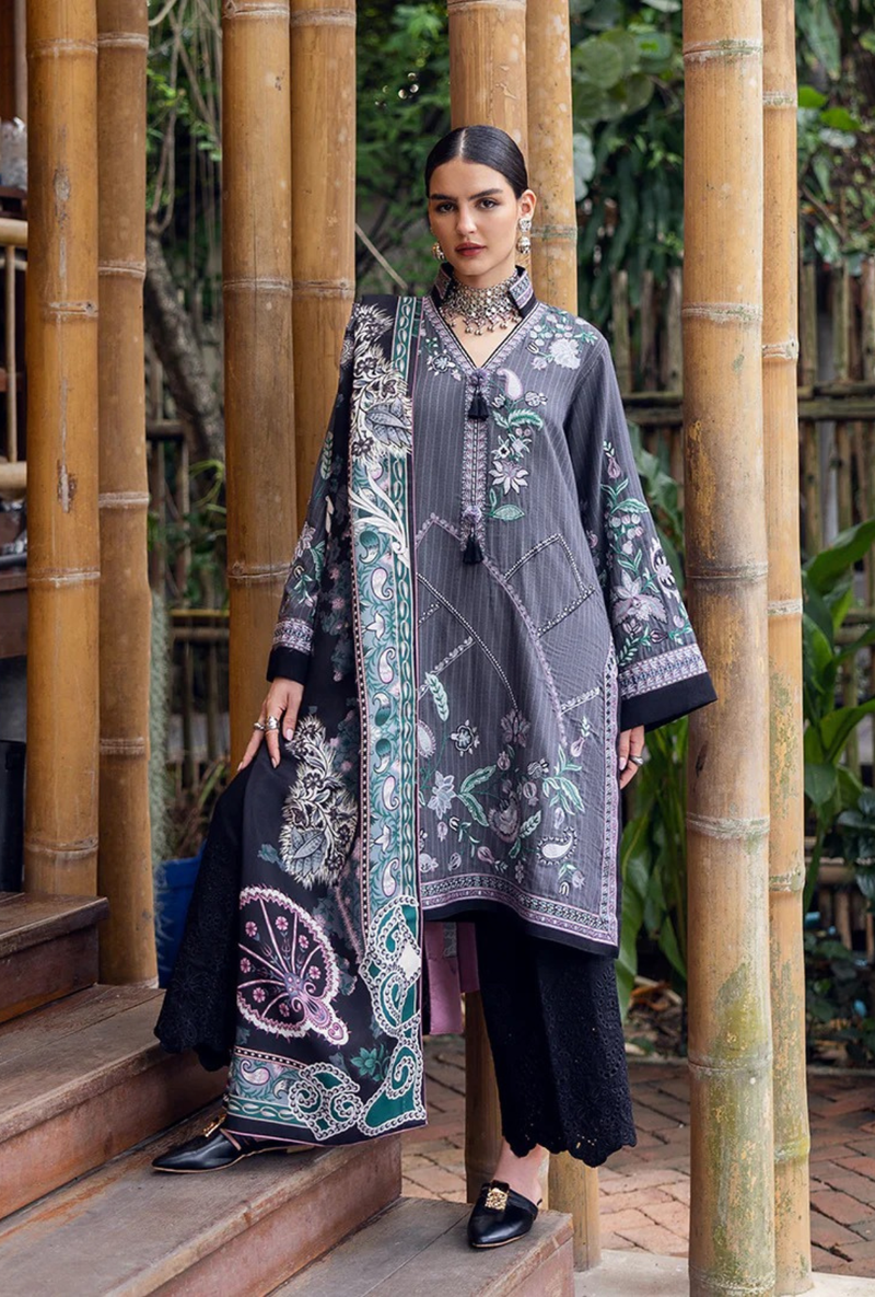 Silver Mist - Symphony Karandi Unstitched - Mushq Hemline