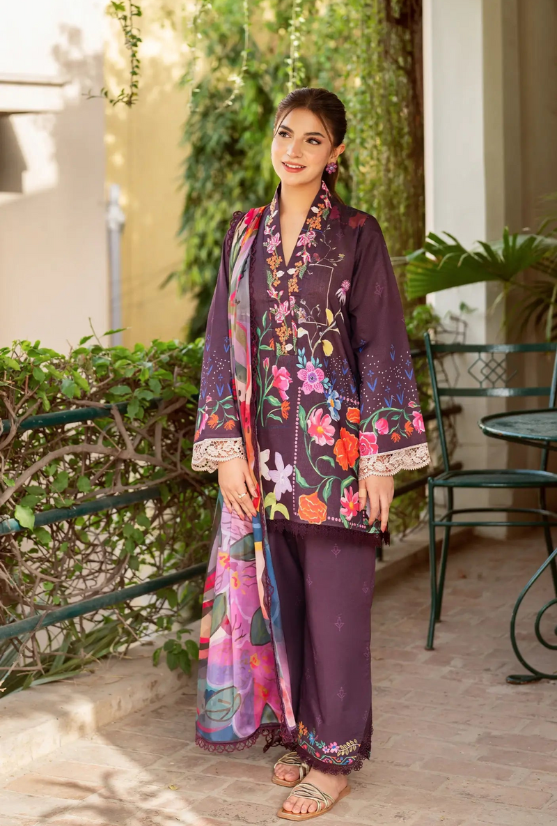 D-12 - Whimsical Flora - Yakin Unstitched Lawn - Asifa & Nabeel