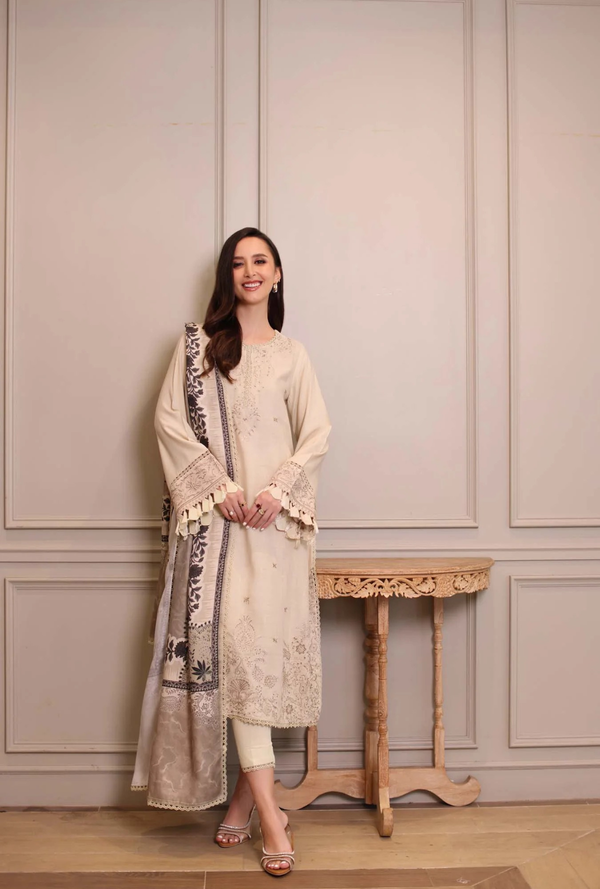 D7 - A - Noor Winter Embroidered Printkhaas - Noor by Sadia Asad