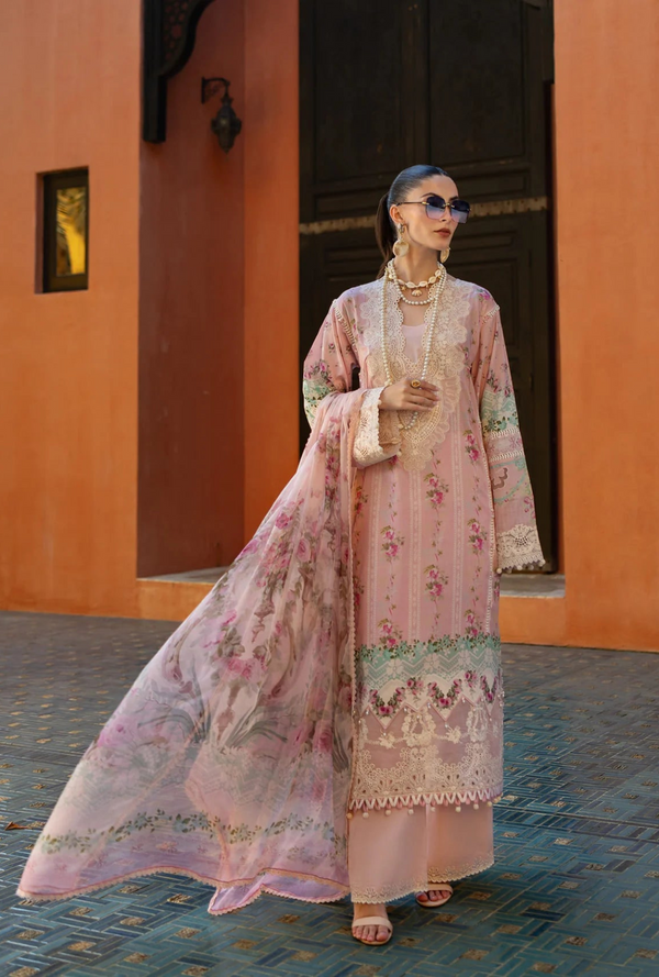 ETS - 01B Pink Petal - Signature Embroidered Lawn - Elaf Premium