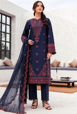 Cobalt Charm - Bahar Embroidered Lawn - Farasha