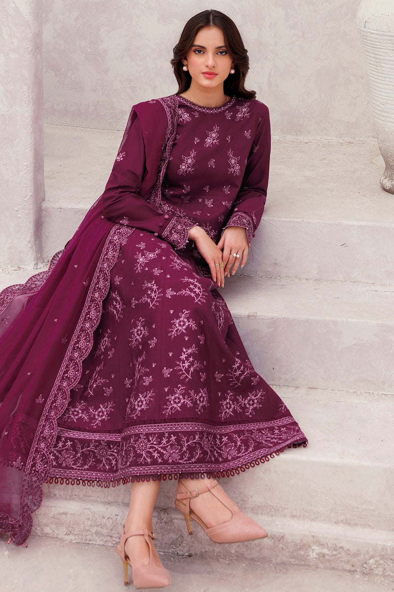 Regal Plum - Bahar Embroidered Lawn - Farasha