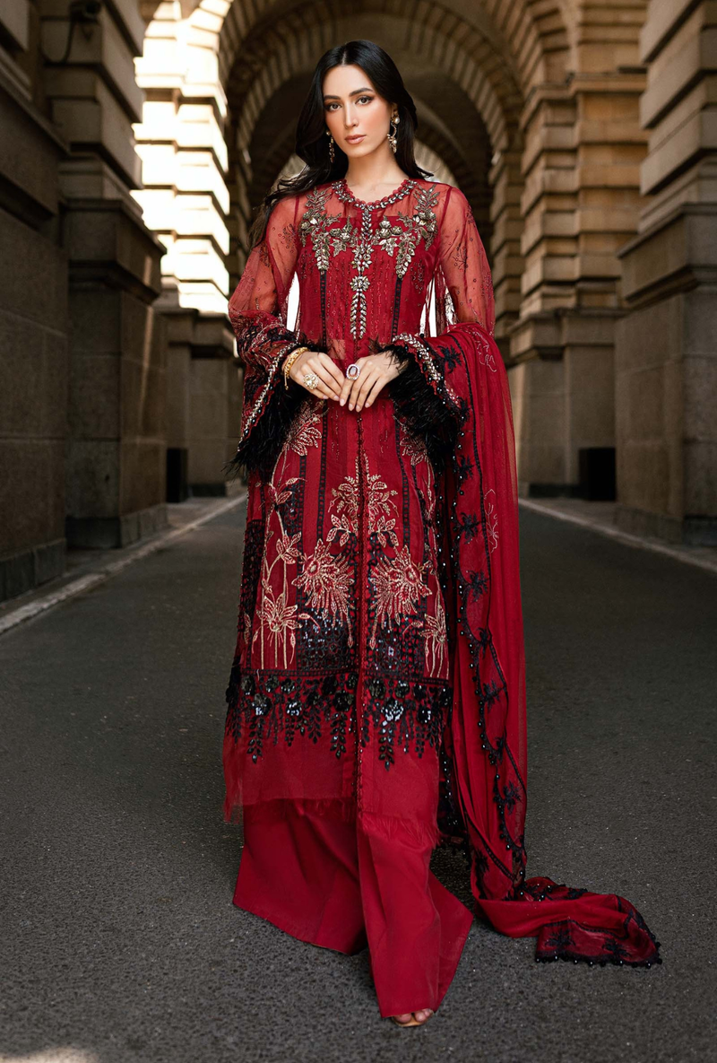 06 Red - Soiree Unsitched Formals - Maria.B