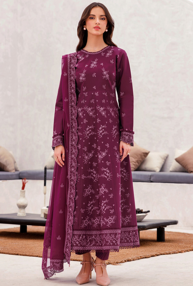 Regal Plum - Bahar Embroidered Lawn - Farasha