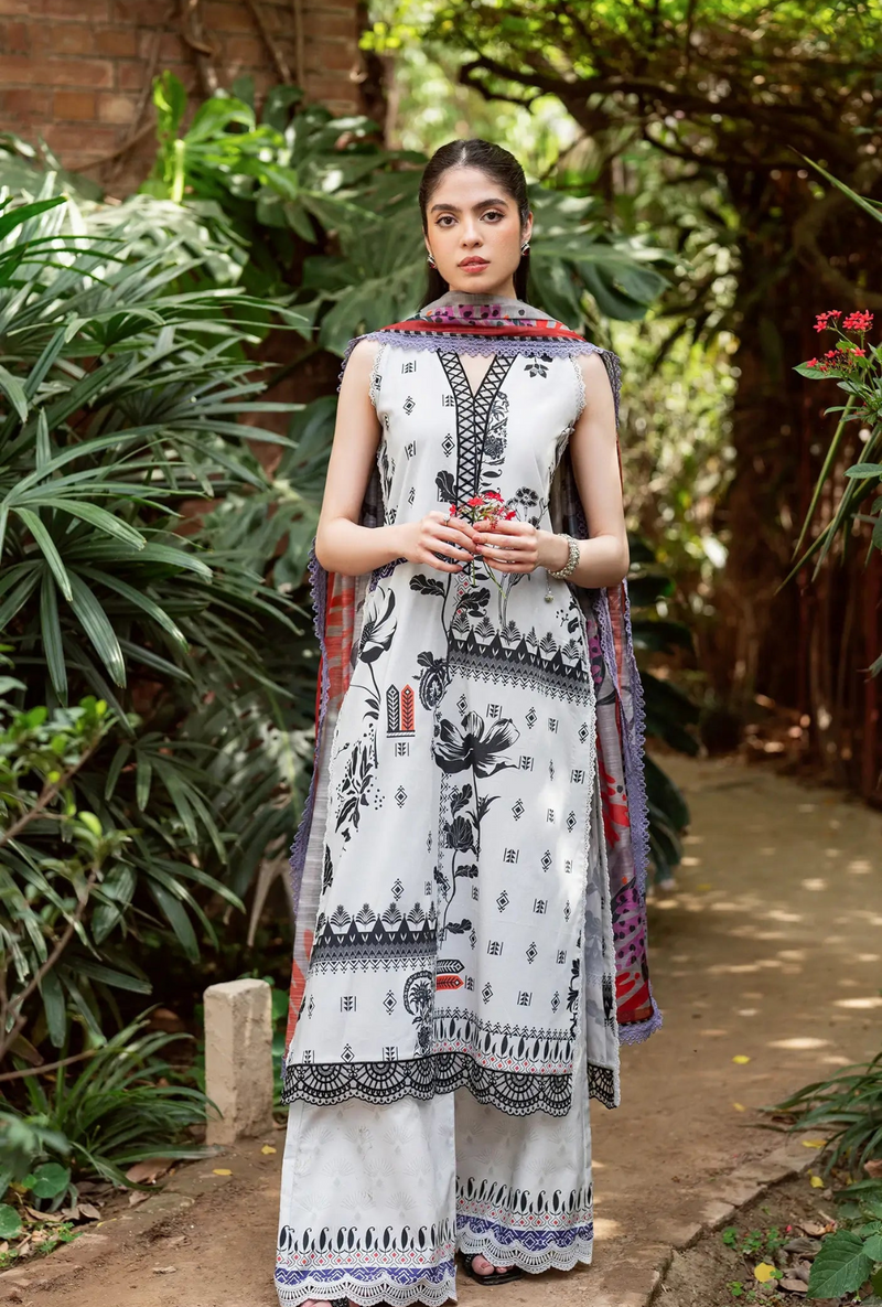 D-09 - Wild Flower veil - Yakin Unstitched Lawn - Asifa & Nabeel