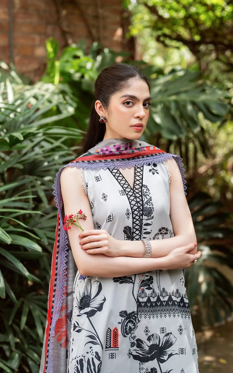 D-09 - Wild Flower veil - Yakin Unstitched Lawn - Asifa & Nabeel