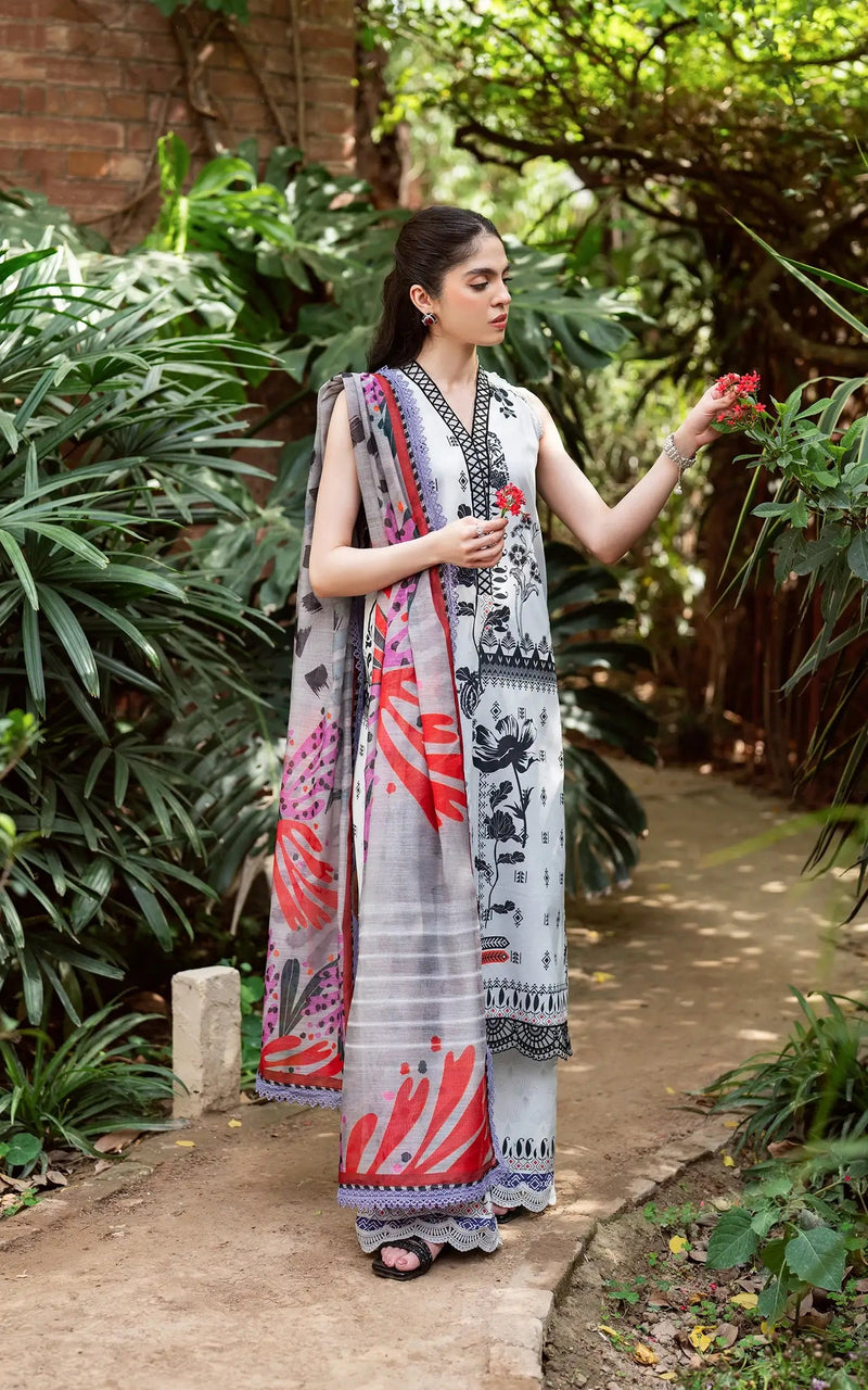 D-09 - Wild Flower veil - Yakin Unstitched Lawn - Asifa & Nabeel