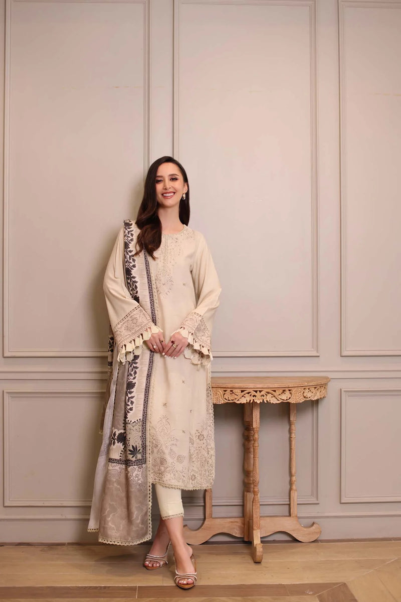 D7 - A - Noor Winter Embroidered Printkhaas - Noor by Sadia Asad