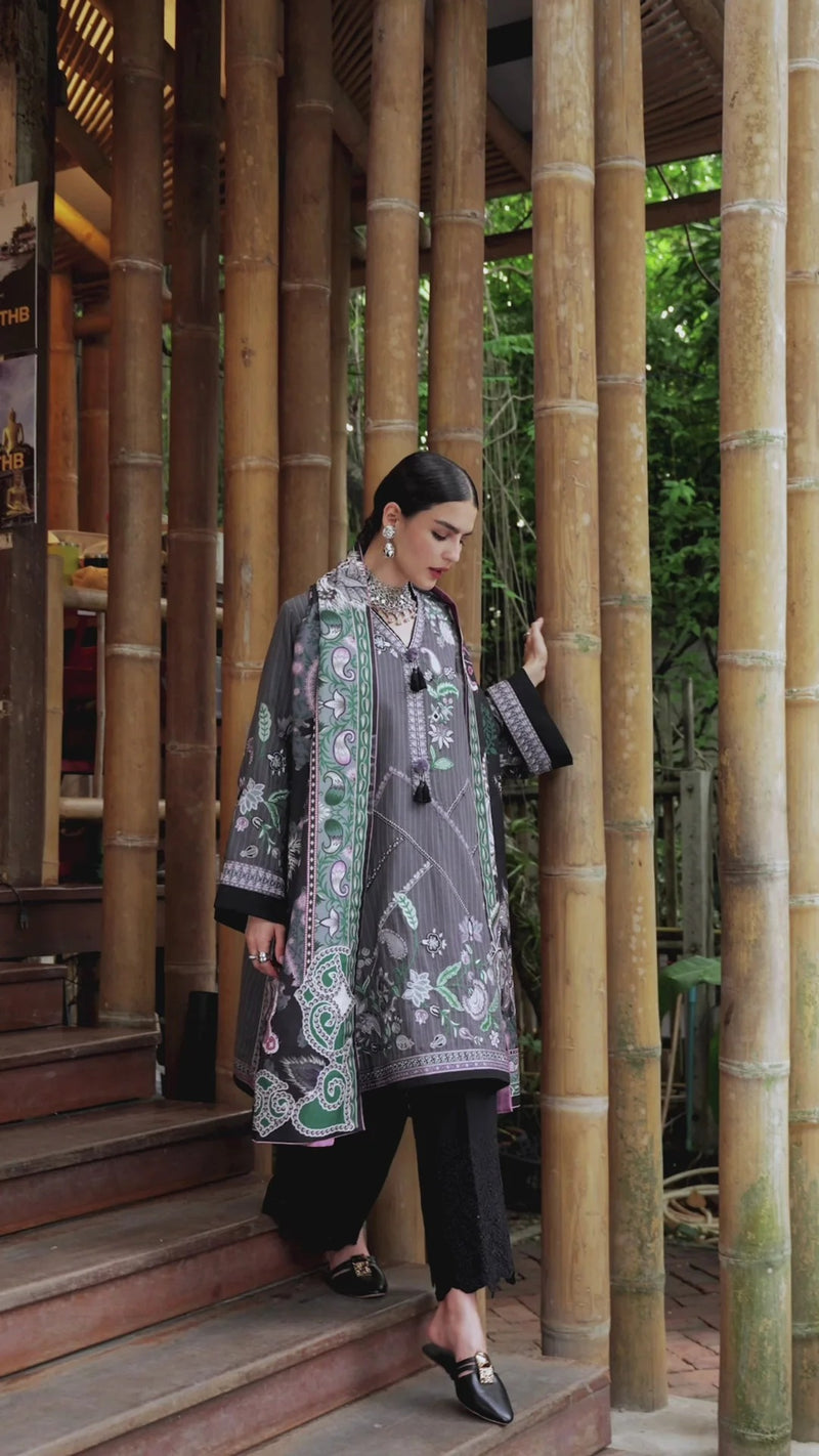 Silver Mist - Symphony Karandi Unstitched - Mushq Hemline